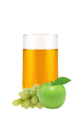 Apple and grape juice in glass isolated on white