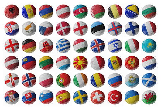Set of Europe soccer balls