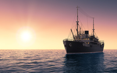 Fototapeta premium Cargo Ship Against The Evening Sky