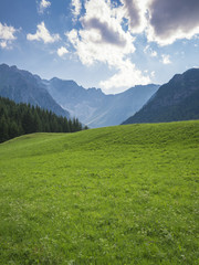 Obernberg am Brenner with austrian alps on background