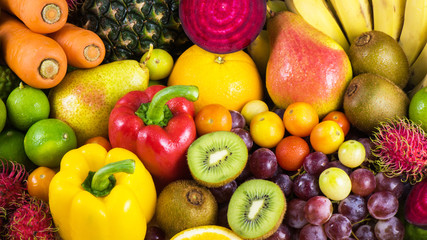 Group of fresh fruits and vegetables organics for healthy