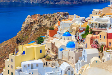 Fototapeta premium Beautiful city of Oia on Santorini island. Santorini is one of the most popular tourist destinations in Greece. 