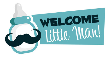 Baby shower emblem with mustache baby bottle