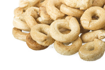Taralli on the  white,Traditional Italian snack from Puglia