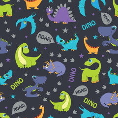 Vector Dinosaurs Roaring Seamless Pattern. Cutest Pterodactyl