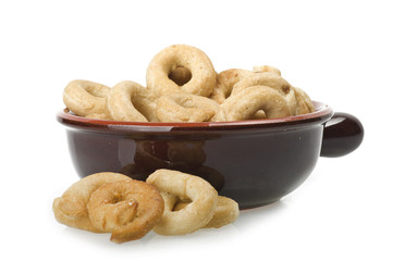 Taralli on the  white,Traditional Italian snack from Puglia
