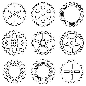 Silhouette of mechanical Cogs and Gear Wheel Set