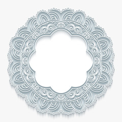 Round lace frame, cutout paper circle ornament