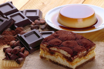 Tiramisù , cioccolato e crem caramel