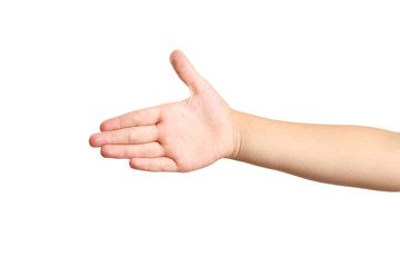 Child hand on white background