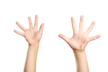 Child hands on white background