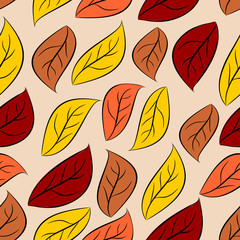 Autumn leaves seamless pattern. Vector natural background of yel