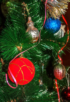 Christmas toys on the Christmas tree