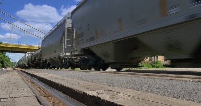 4K Freight Train Passes By Low Angle with Sound