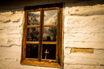 old window in the wooden house