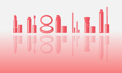 cosmetics. makeup. Icons of cosmetics on a pink background