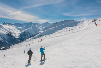 Fototapeta na wymiar View of skiing resort in Alps. Livigno, Italy