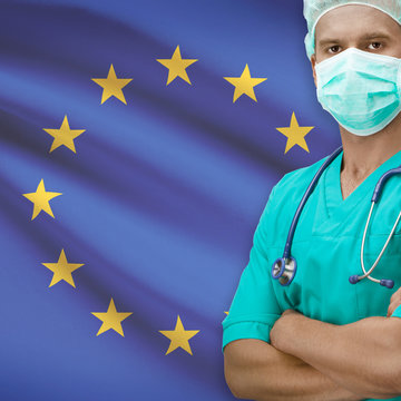 Surgeon with flag on background series - European Union - EU