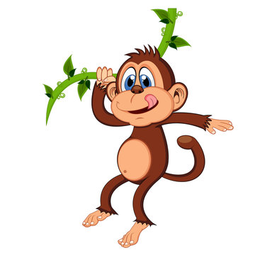 Monkey swinging on vines cartoon