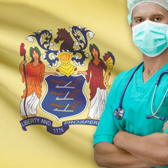 Surgeon with US states flags on background series - New Jersey