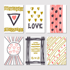 Collection of hand drawn romantic cards and invitations. Trendy