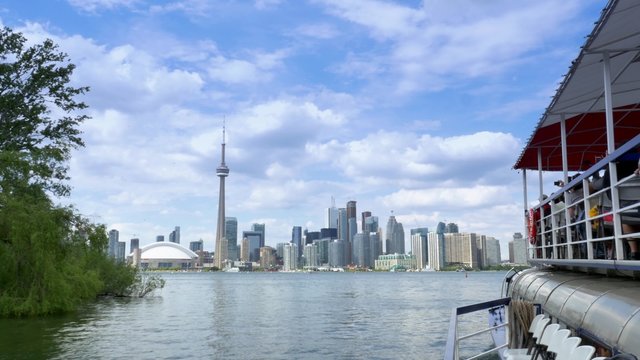 4K Toronto Skyline from Lake Ontario with CN Tower from Tour Boat