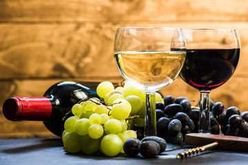 wine background, with grapes and bottle