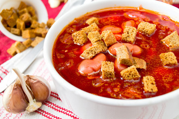 Traditional Ukrainian beetroot soup borsch