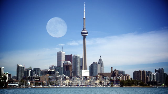 4K Full Moon over Toronto Skyline