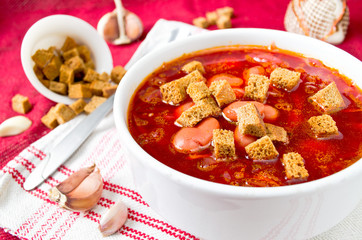 Traditional Ukrainian beetroot soup borsch
