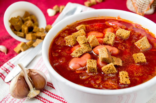 Traditional Ukrainian beetroot soup borsch