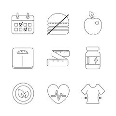 Healthy fitness diet icons linear set