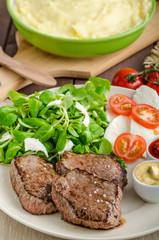 Beef steak with salad