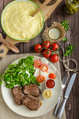 Beef steak with salad