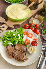 Beef steak with salad