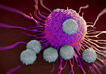 T-cells attacking cancer cell  illustration of  microscopic photos - 90793182