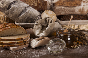 Baked bread on wood table