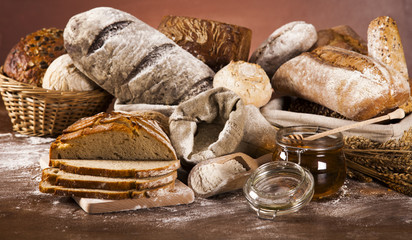 Baked bread on wood table