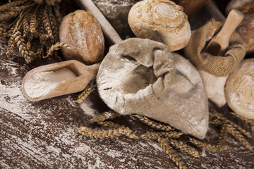 Baked bread on wood table
