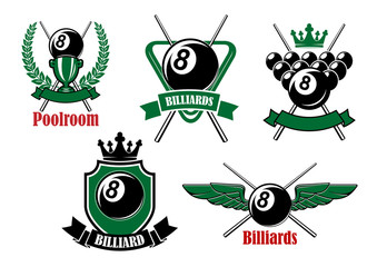 Pool, snooker and billiards game icons