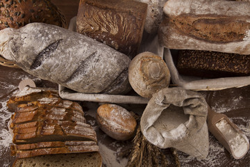 Freshly baked bread on the wooden