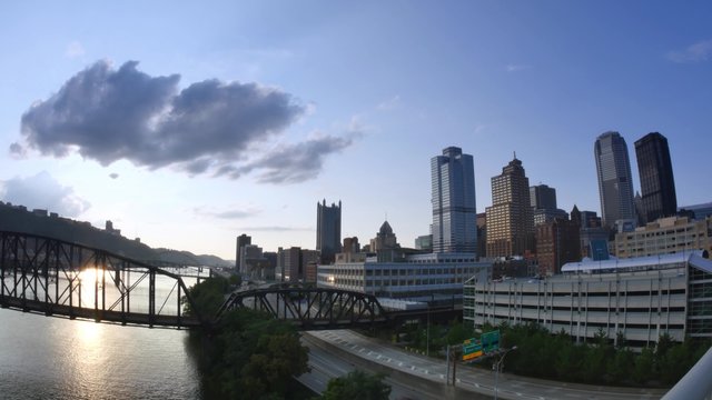 Pittsburgh Time Lapse Establishing Shot at Dusk Looking West