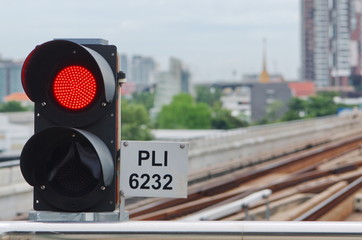traffic light in skytrain of Thailand,the symbol for train traffic managment and admisstration.
