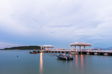 Fototapeta na wymiar Wooden waterfront pavilion, at Koh si chang island.