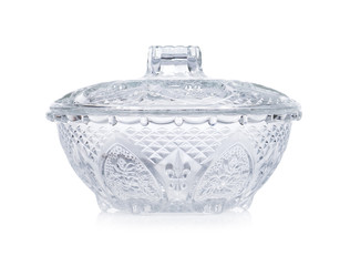 Empty glass bowl on white background