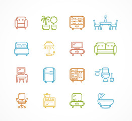 Flat Line Icons Furniture. Vector