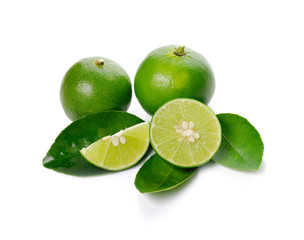 Fresh lime and slice, Isolated on white background