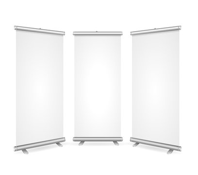 Blank Roll Up Banner 3 Display View Template. Vector