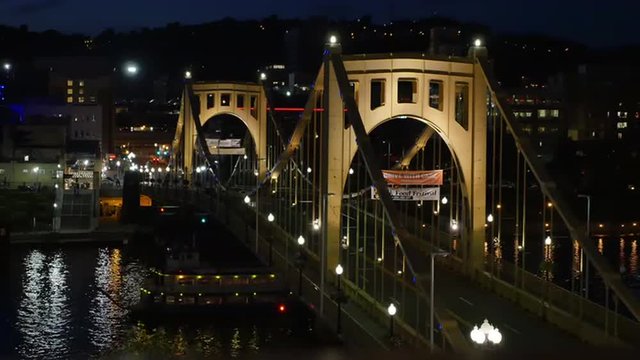 4K Roberto Clemente Bridge Nighttime
