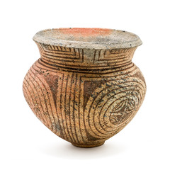 Antique clay bowl isolated on white background